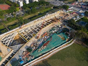 Aerial view of construction site. Construction Sweeping, Charlotte NC